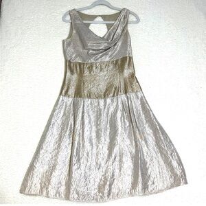 ADRIANNE PAPELL CHAMPAGNE SHIMMERY METALLIC SLEEVELESS COCKTAIL/PARTY DRESS